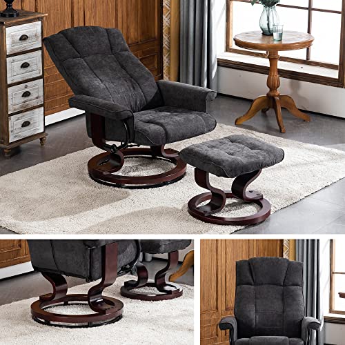 Swivel Recliner with Ottoman, Manual Recliner Chairs with Wood Base for Living Room