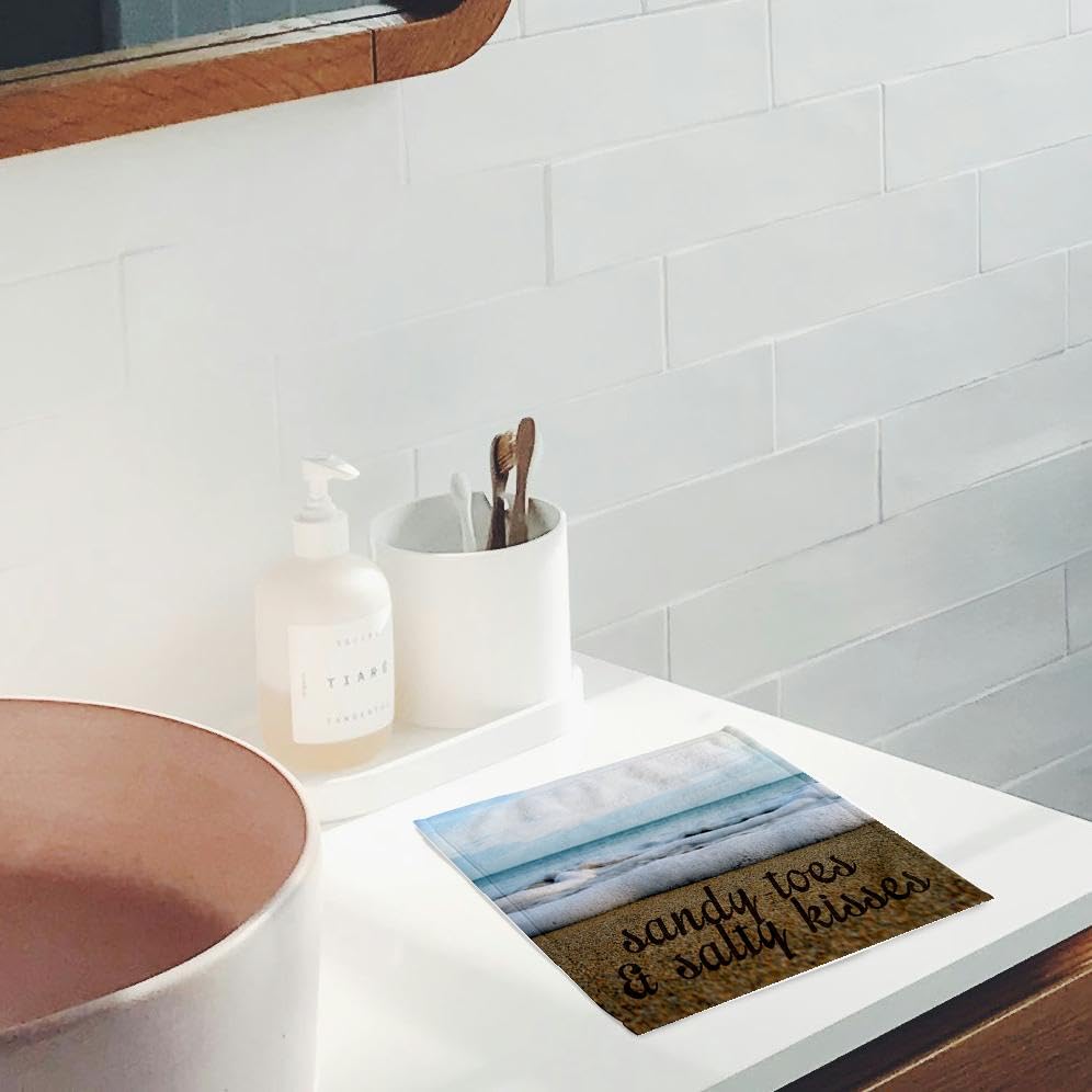 3dRose 11x12 Wash Cloth for Face and Body - Sandy Toes and Salty Kisses Ocean Background Anne Collections Quotes