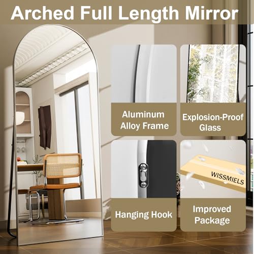Image of 57 inch x 20 inch Arched Full Length Mirror - Wall Mounted /Floor Mirror Aluminum Alloy Frame Full Body Mirrors for Bathroom Living Room Bedroom and Entryway,Sliver