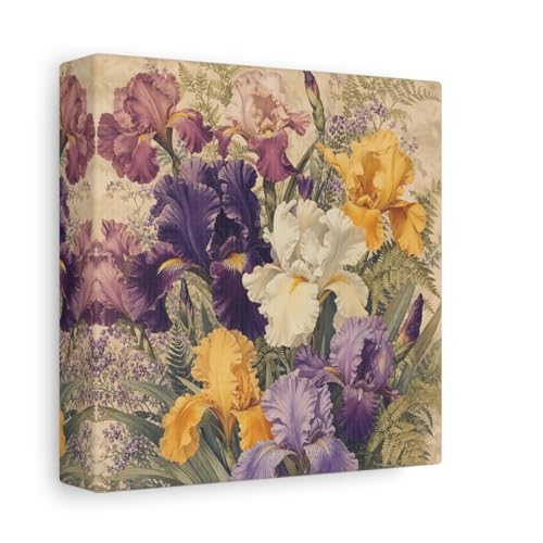 Bouquet d'iris sur toile vintage 15x15 cm pour decoration de salon retro