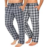 Men's Long Lounge Wear Pants Nightwear (Two Pack) Pyjama Bottoms Sleepwear (Black/Grey Check, Large)