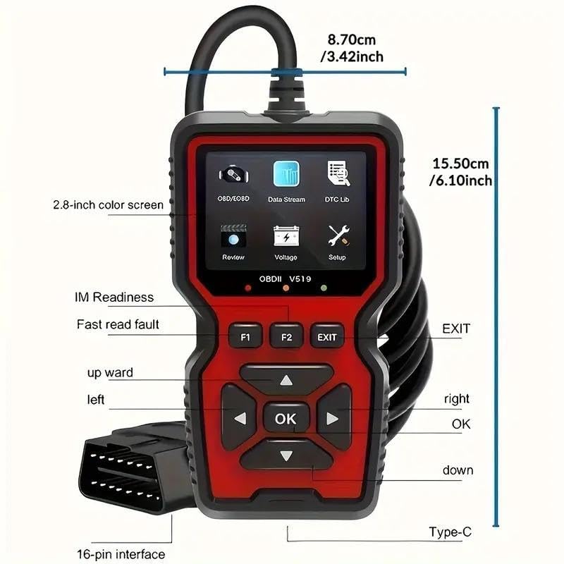 OBD2 Scanner Diagnostic Tool, Check Engine Code Reader OBD2 Scanner with Reset, Mode 6, Mode 8 & I/M Readiness, Auto Che - Additional View