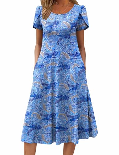 Image of ZEAGOO Womens Casual Dresses for Summer Short Sleeve Flare Midi Dress Loose Flowy Beach Sundress
