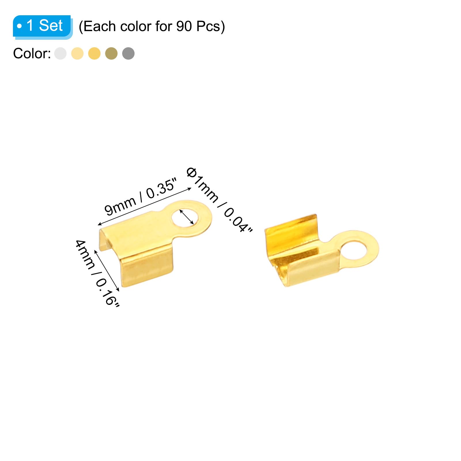 PATIKIL 9 x 4 mm Fold Over Crimp Cord Ends, 540pcs Iron Rectangular Clasp Tips End Leather Ribbon End Clasp Tips for Jewelry Making, 6 Color