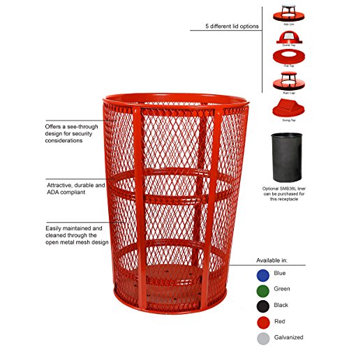Witt Industries Exp-52Rd Steel 48-Gallon Outdoor Waste Receptacle, Round, 23" Diameter X 33" Height, Red #TOP1