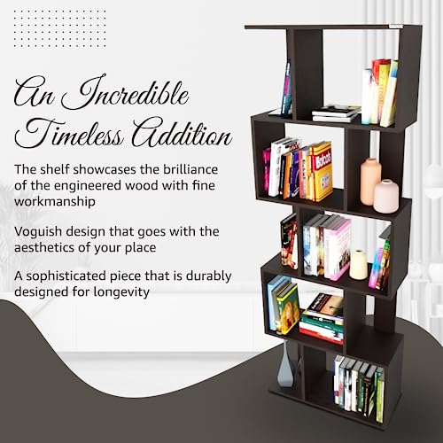 Image of ESTANTERIA Cube Book Shelf Wooden Engineer Wood Book Rack for Study Room 5 Tier Corner Rack Storage Organizer Modern Book Display Showcase Stand for Library, Living Room,Office(Wenge)