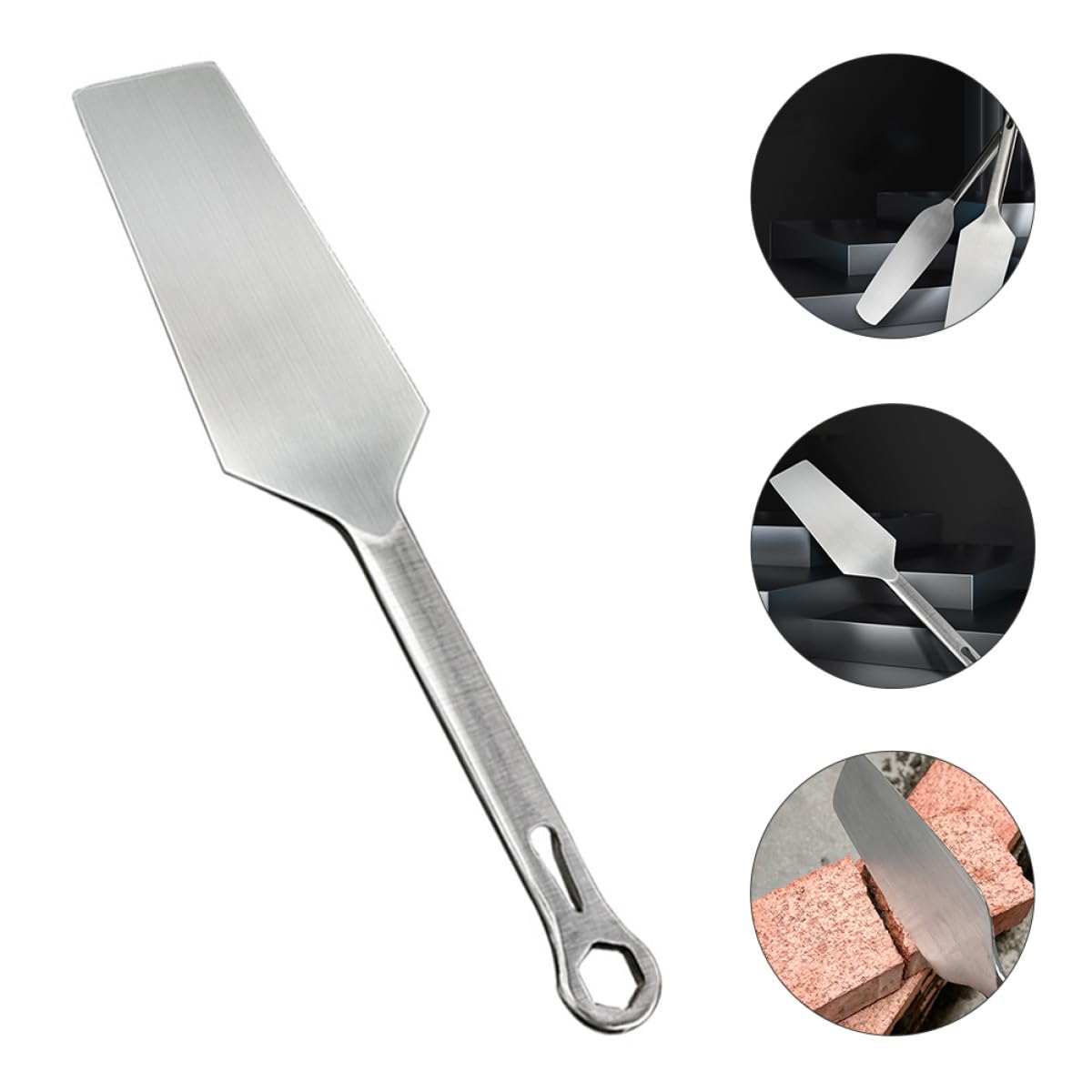 Uonlytech Paleta de Albañilería Multifuncional de Acero Inoxidable 3-8 Doble Cara Mango Redondo para Cortar Masilla y Trabajos de Construcción, Herramienta Manual Resistente