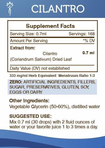 Secrets of the Tribe Cilantro Alcohol-Free Liquid Extract, Cilantro Dried Leaf Tincture Supplement (4 FL OZ) - Image 4