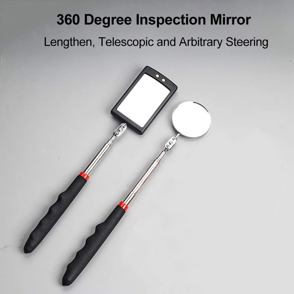 Juego de Espejos de inspección LED de 2 uds, Espejo de inspección telescópico Grande, se Puede Plegar y Ajustar a voluntad, Espejo HD, Ligero y Duradero