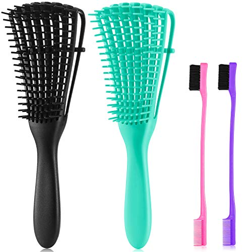 4 Pieces Detangling Brush Double Sided Edge Brush, Detangler Brush Hair Detangler for Afro Textured 3a to 4c Kinky Curly Wet Dry Long Thick Curly Hair