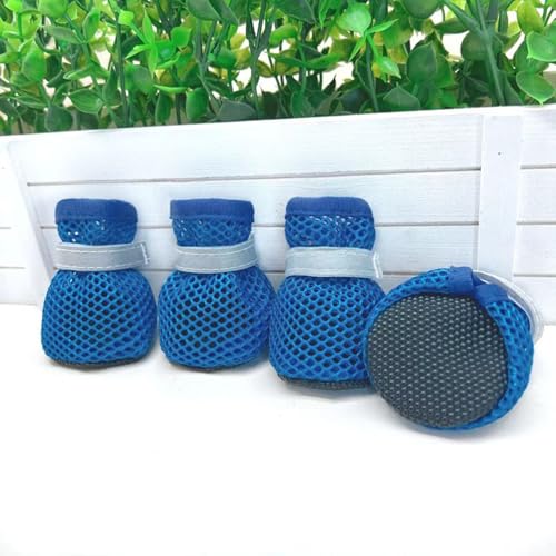 Sommer Mesh Hunde Schuhe, 4 Stück Atmungsaktive Pfotenschutz Hundeschuhe Anti-Rutsch Hundeschuhe für heiße Sommerböden, Sommer Verstellbarem Hundestiefel fürkleine Hunde (Blau, S)
