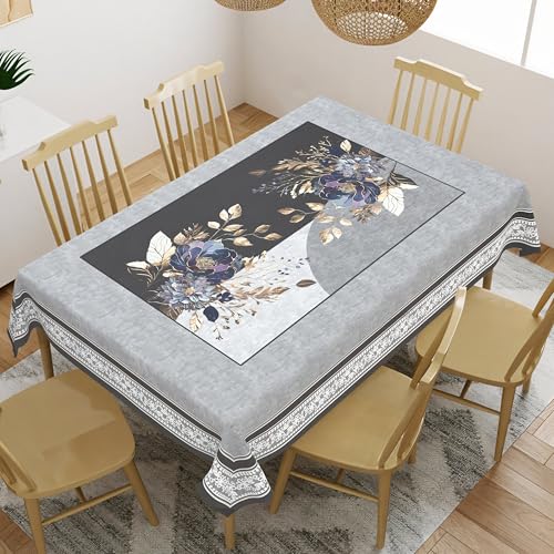 Image of Cloth Fusion Velvet Floral Dining Table Cover Cloth 6 Seater with Stunning Gold Foil Design for Home Decor (60x90 Inch, Black)