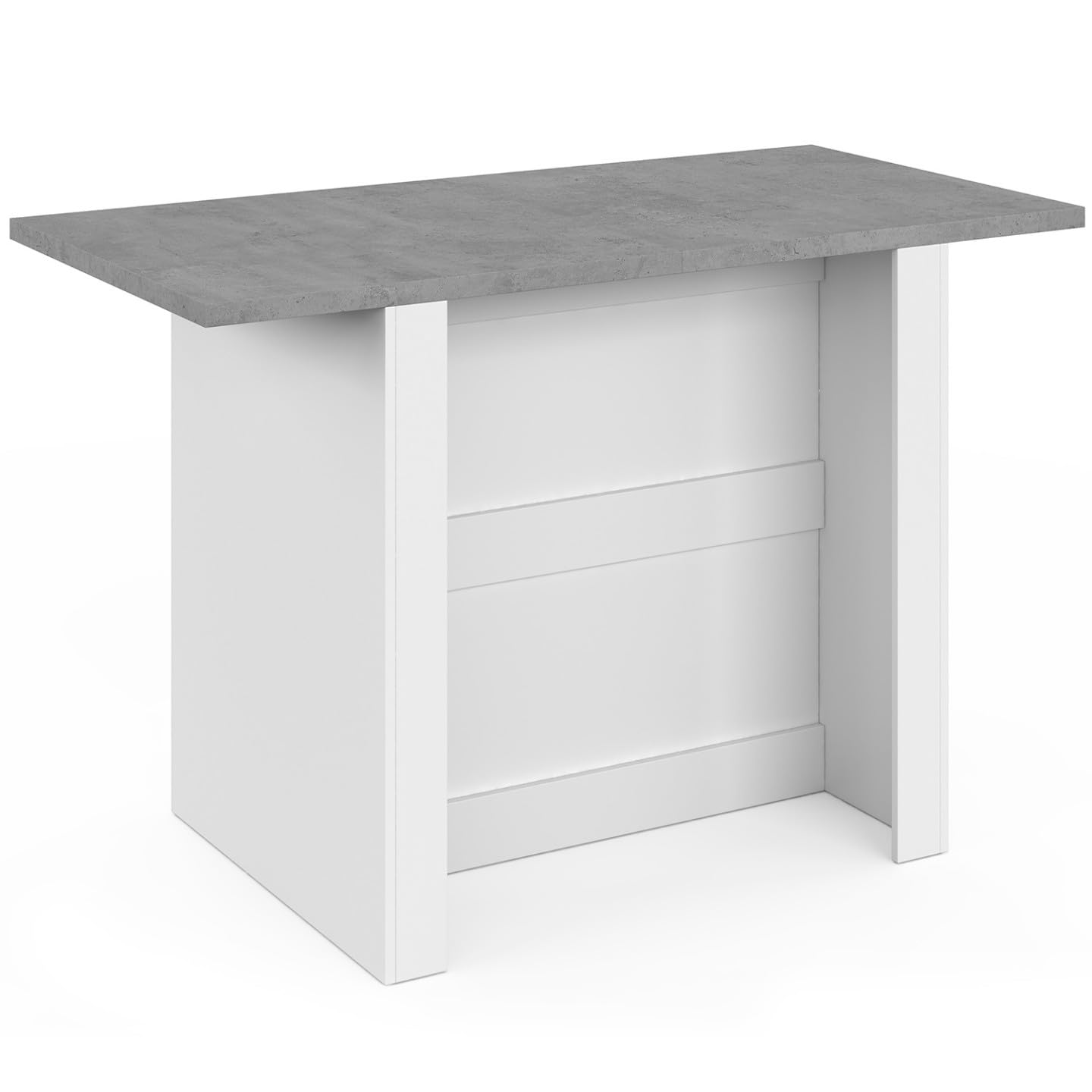 IDMarket - Ilot Central BAO 140 cm 4 Personnes Bois Blanc avec Plan de Travail Effet béton