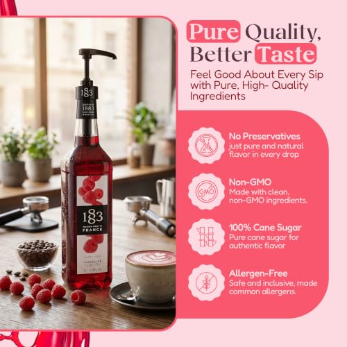 Image of 1883 Strawberry, Blueberry, Raspberry Syrups (Berry Lovers) for Drinks - 1 Liter Plastic Bottles (Pack of 3)