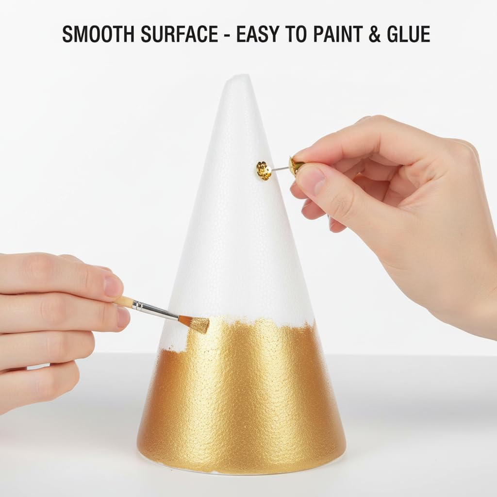 TEHAUX Large Foam Cone for Crafts 14 Inch - Solid Tall White Polystyrene Cone for DIY Christmas Tree, Floral Arrangements, Gnome Making, and Holiday Centerpiece Decoration