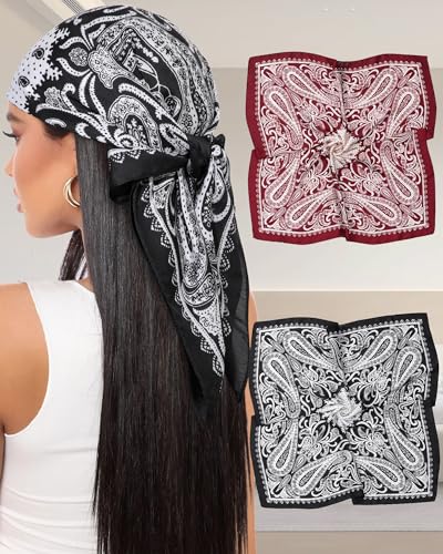 Simple Fashion Cashew Flower Scarf - 2PCS Niche Simulated Silk Scarves Bandanas for Women's Hair