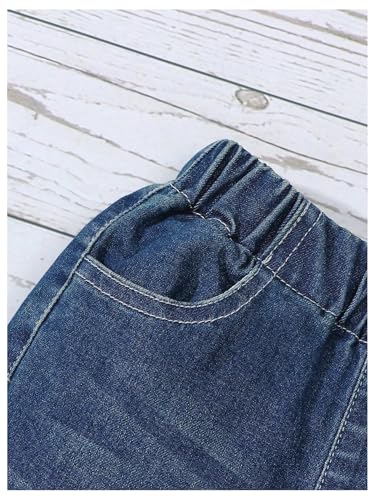 WDIRARA Toddler Girl's High Waisted Bow Front Bell Bottom Jeans Flare Leg Denim Pants Dark Blue 4Y4