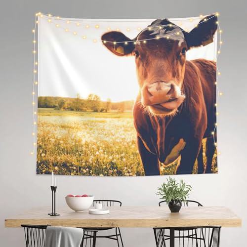 Tapiz de vaca de 152 x 130 cm para colgar en la pared de dormitorio y fondo de habitación 3