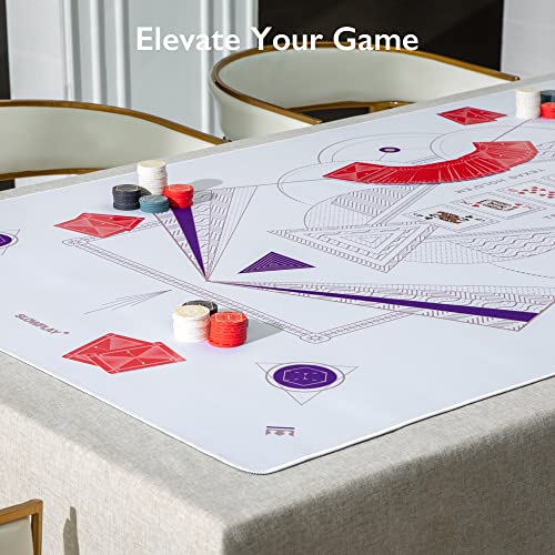 Slowplay Noether Texas Hold'em Poker Mat | Portable Poker Table Top, 70 X 35 Inch, Water Repellent, Noise Reduction, With A Vegan Leather Carrying Bag For Games Everywhere (White Purple) #TOP1