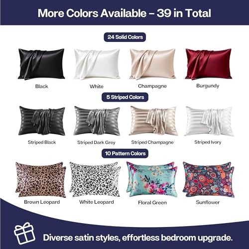 Image of MR&HM Satin Pillowcase for Hair and Skin, Silk Satin Pillowcase 2 Pack, Standard Size Pillow Cases Set of 2, Silky Pillow Cover with Envelope Closure (20x26, Navy Blue)