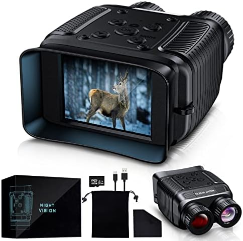 WISHBETY Night Vision Goggles, 4K Infrared Digital Binoculars, Rechargeable Night-Vision Scope for Total Darkness, 32GB Card for Photo and Video, 8X Zoom 984ft for Hunting & Surveillance