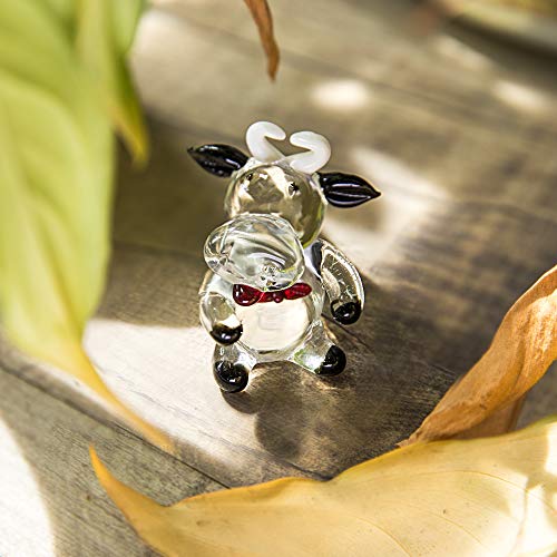 QFkris 2.5'' Blown Glass Cow Figurine Collectibles Mini Handmade Black Art Glass Farm Animal DIY Craft Ornament Home Decor - Image 4