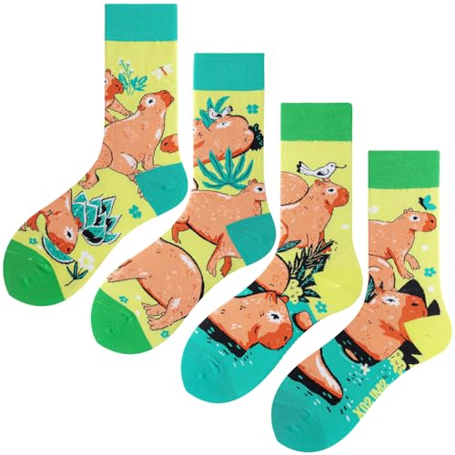 Image of 2 Pairs Cartoon Animal Crew Socks Fun Cotton Mid Calf Socks for Women