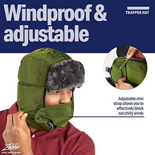 Winter Trapper Hat - Russian Style Ushanka, Trooper, Faux Fur Headwear for Men and Women - Ear Flaps, Chin Strap, Windproof Ski Mask - Covers Full Face - Hunting, Snowboarding Accessories Blue