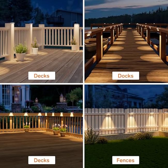 NIORSUN Solar Fence Lights Outdoor 8 Pack, IP65 Waterproof Large Size LED Solar Deck Lights with Lenses, Auto ON Off Warm White Step Lights for Outside, Patio, Fence, Yard and Railing Decor (White)
