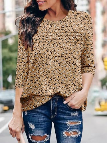 KISSMODA Women's Casual 3/4 Sleeve T-Shirts Round Neck Cute Tunic Tops Basic/Pleated Summer Tops Trendy Spring Blouses