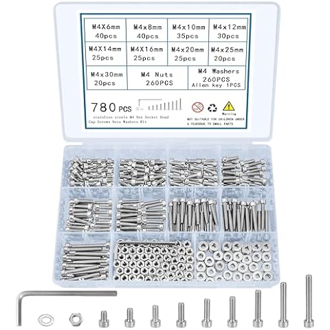 TOOINKCV 780 Pcs M4 Screws and Nuts Set, Hex Socket Head Cap Screws Bolts and Nuts and Washers Assortment Kit, Stainless Steel Bolts and Nuts Kit, Fully Threaded Metric Machine Screw Assortment Kit Cover