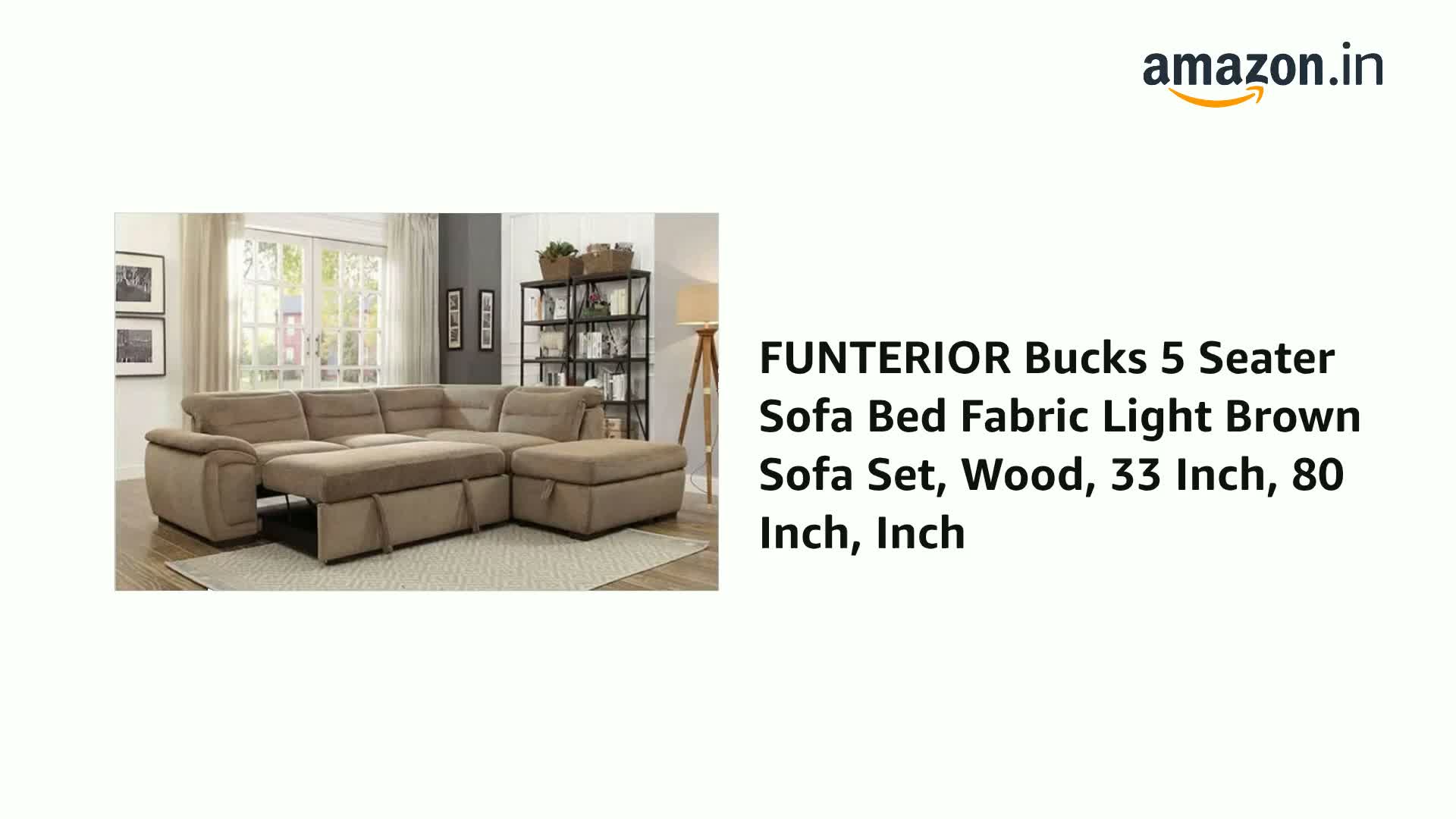 FUNTERIOR Bucks 5 Seater Sofa Bed Fabric Light Brown Sofa