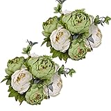 Luyue 2Pcs Vintage Artificial Peony Silk Flowers Bouquet Home Office Decor (New Green)