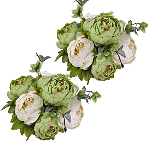 Luyue 2Pcs Vintage Artificial Peony Silk Flowers Bouquet Home Office Decor (New Green) #TOP12