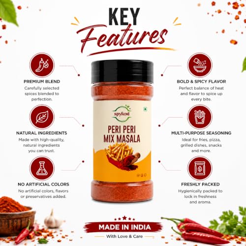 Image of SPYFOOD Peri Peri Masala 70g | Premium Peri Peri Seasoning | Spicy & Tangy Masala for French Fries, Pizza, Pasta, Popcorn, Burgers & Snacks | No Artificial Colors