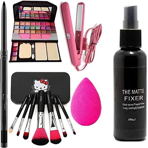 Makeup combo kit, Makeup kit,mini pressing machine, makeup fixer, brush set of 7 Beauty Blender with Kajal