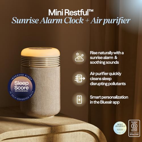 Image of BLUEAIR Air Purifiers with Sunrise Alarm Clock for Home Bedroom Dorm, Beige