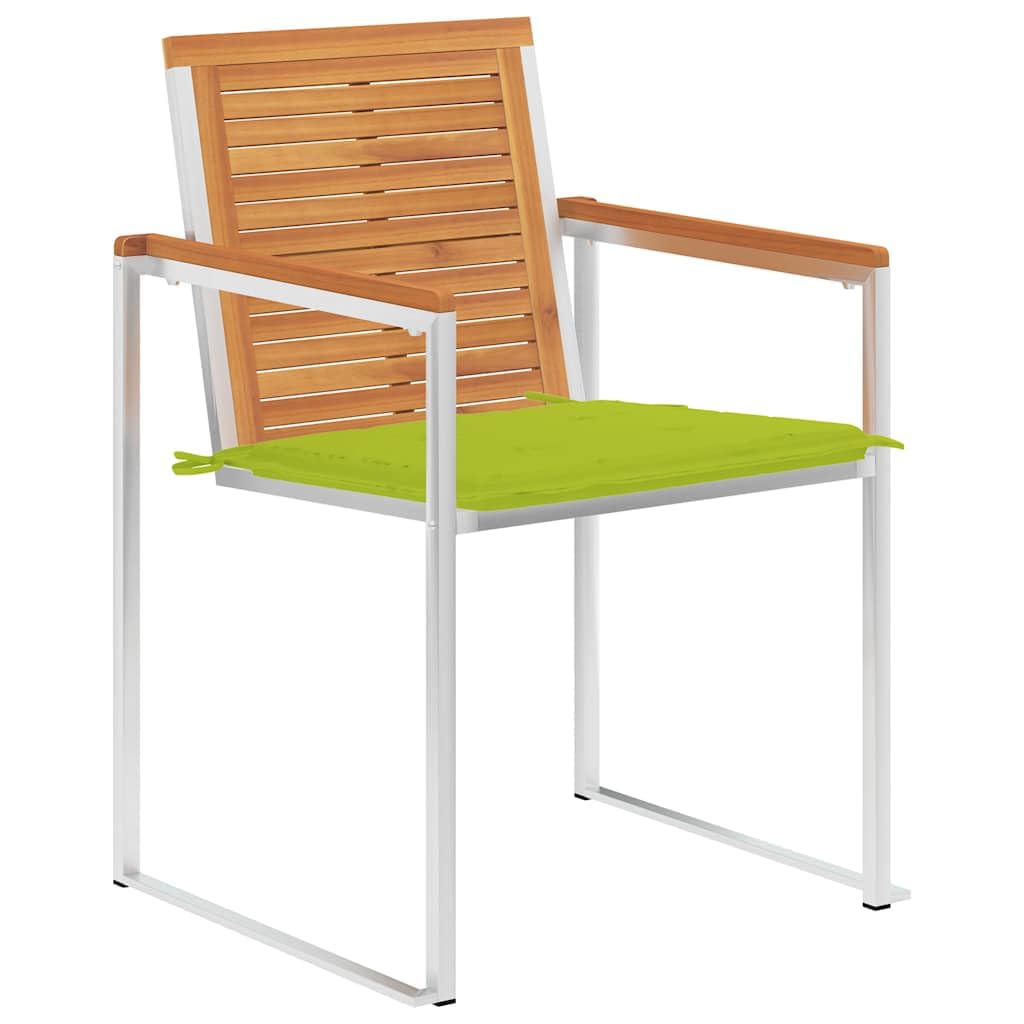 Sillas de jardín con cojín, 2 unidades, madera maciza de acacia y acero, resistente a la intemperie, para exteriores, balcón, terraza con acolchado, cómodo respaldo alto, diseño estable para