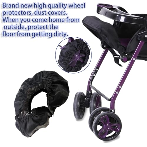 Image of 2 Pcs Stroller Wheel Protectors Black Dustproof Stroller Wheelchair Tire Protectors for Child Kid Jogger Wheels Protection Covers (S, 7.87 inch Diameter) (Black)