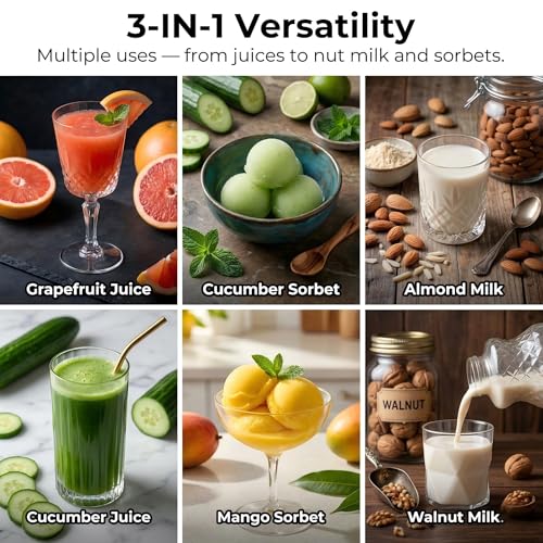 3-in-1 Cold Press Juicer Machine, Smart Touch Masticating Juicers for Whole Fruit & Vegetable, 6.5" Wide Chute Slow Juicer for Nut Milk & Sorbet, High Yield, 100oz Large Capacity, Easy Clean - Image 3