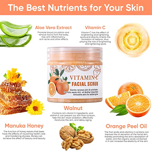 Facial Scrub Vitamin C Face Scrub, Brightening Facial Exfoliating Scrub, Hydrating Facial Scrub, Facial Scrubs For Women Exfoliation, Deep Cleansing Facial Exfoliator, Face Scrub Exfoliating For Blackhead, Dark Spots, Acne 3.53 Oz #TOP5