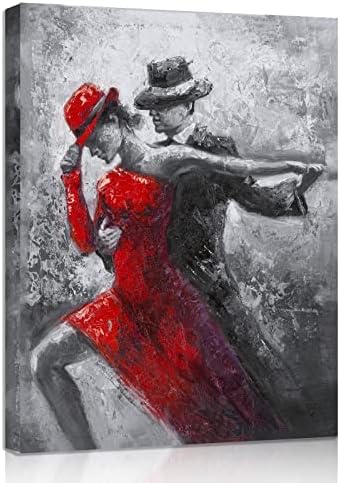 Black and White Wall Art Tango Dancer in Red Black Dancing Suits Painting Prints on Canvas with Frame for Bedroom Decor (12Wx16L, Tango 1)