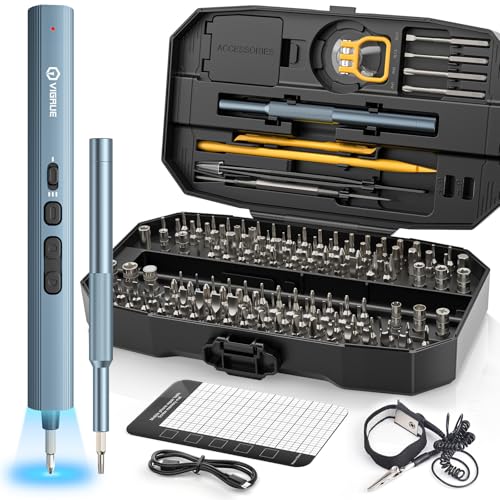 VIGRUE Electric Screwdriver, 155 IN 1 Mini Precision Screwdriver Set, 3 Torque Settings with 140 Magnetic Precision Bits, Power 650mAh Cordless Screwdriver Kit for Laptop Camera Watch Drones Repair
