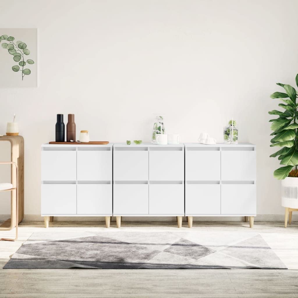 Kredens zestaw 3 sztuk, biały, 60 x 35 x 70 cm, materiał drewnopochodny, szafka uniwersalna z 4 półkami, do salonu, korytarza, kuchni, nowoczesny mebel do domu