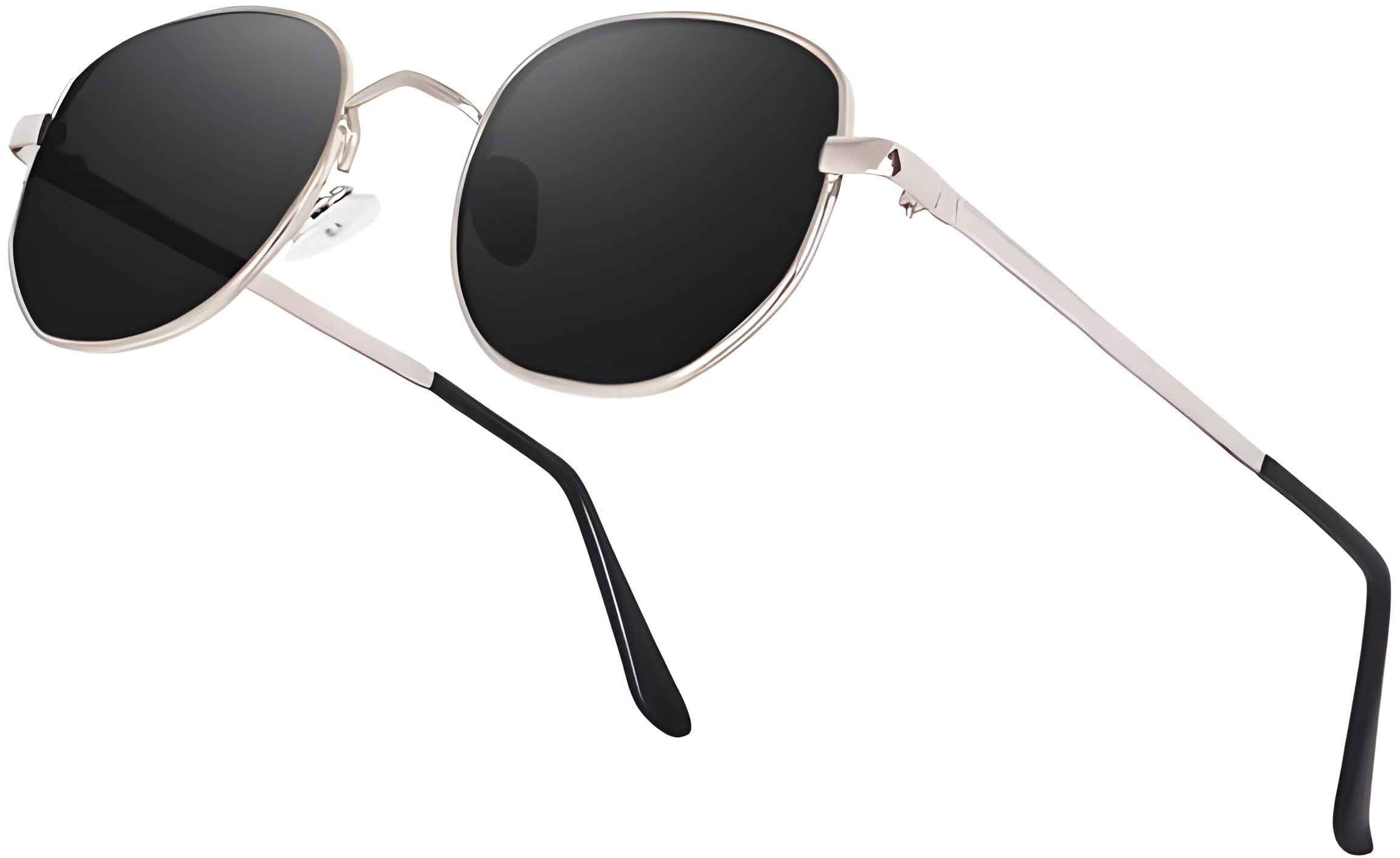 Metal Unisex Sunglasses Hexagon Silver Frame, Sleek Black lens UV protection, PATHAN SRK Choise Sunglasses perfect for Men's and Women's [Pack of 1, D-4 ]-image-8
