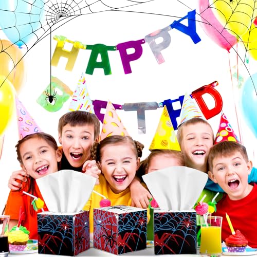 Image of Fourluoo 12 Pack Spider Facial Tissues Cube Boxes 600 Sheets 3 Ply | Small Spider web Square Face Tissues Bulk for Spider Birthday Party Decorations Car Bedroom Office Disposable Supplies
