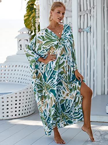 Beach Cover ups Hand Woven V Neck Swim Cover up Caftan Rayon Cotton Kaftan Dresses Floral Ethnic Print Beach Kaftans3