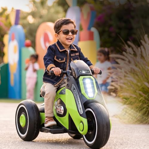 Image of Toyzone Rambo Electric Bike (Green) |12V Rechargeable Bike for Kids with 4.5Ah Battery | LED Lights, Music, MP3 | Smooth Acceleration | 6M Battery Warranty | for Big Kids Age 4-12 Years, Up to 35kg