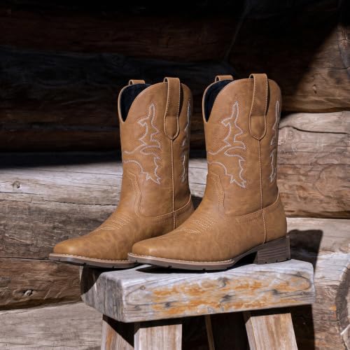 Image of Suokdil Cowboy Boots for Men - Men's Western Boots with Embroidery, Slip Resistant Square Toe Chunky Heel, Durable and Fashionable Retro Classic Footwear for Spring and Fall