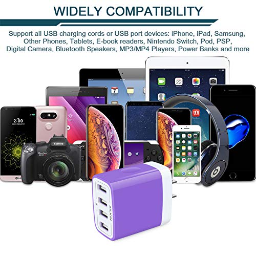 Image of Wall Charger, USB Charger Adapter, AILKIN 4.8A 4Multi Port Fast Charging Station Power Base Block Plug Cube Brick for iPhone, iPad, Samsung Galaxy, Moto, Google Pixel, Kindle Fire Plug Cargador Carro